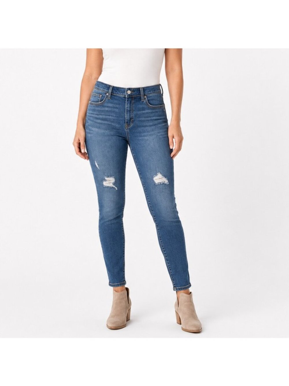 LuLaRoe Womens Jeans Size 32 Skinny Distressed Stretch Denim Medium Wash